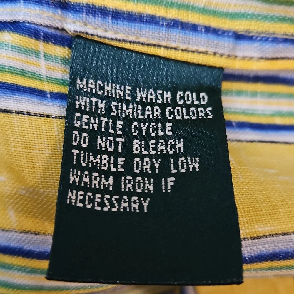 Lauren Ralph Lauren 100% Linen Button Up Shirt Women's XL Stripes Yellow - Picture 4 of 10